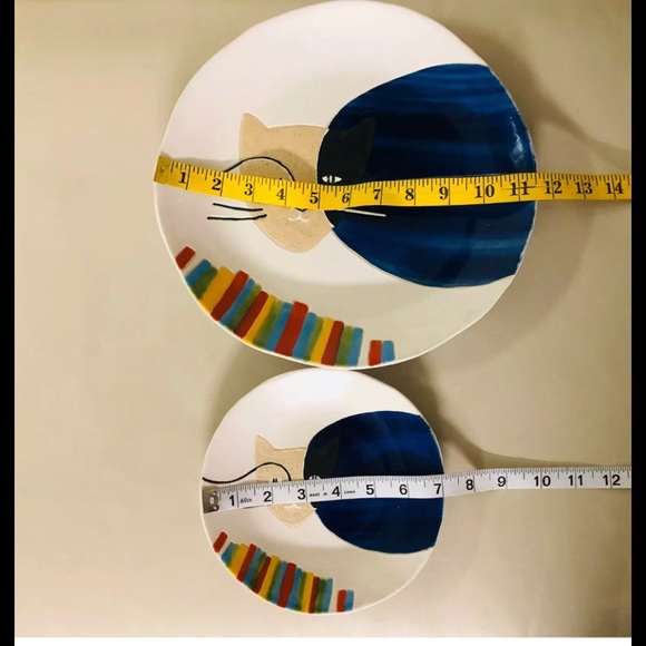 Hand Made Plates Cats Picture - Set of 2 New ceramic plates Made in Thailand - Picture 7 of 9